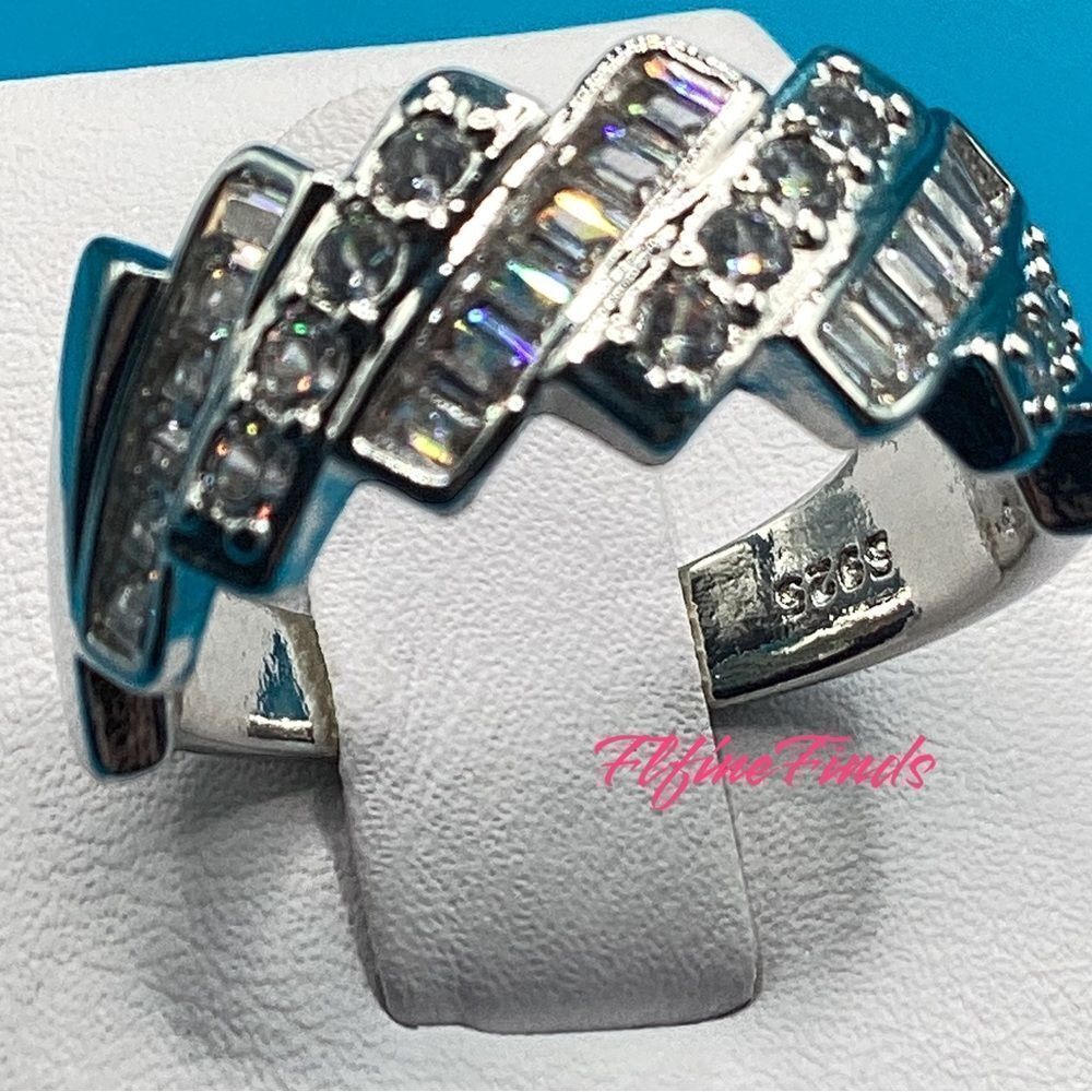 💖💎Stunning Sterling Silver Baguette and Round Diamond Eternity Band Ring💖💎 - Picture 10 of 14